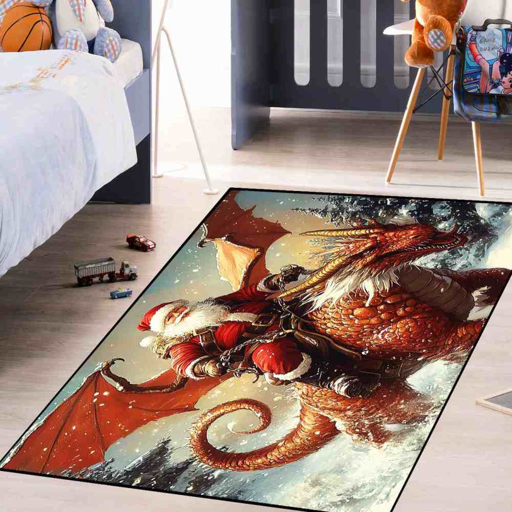 Epic Santa Riding Red Dragon Boys Bedroom Rug | CozyLil