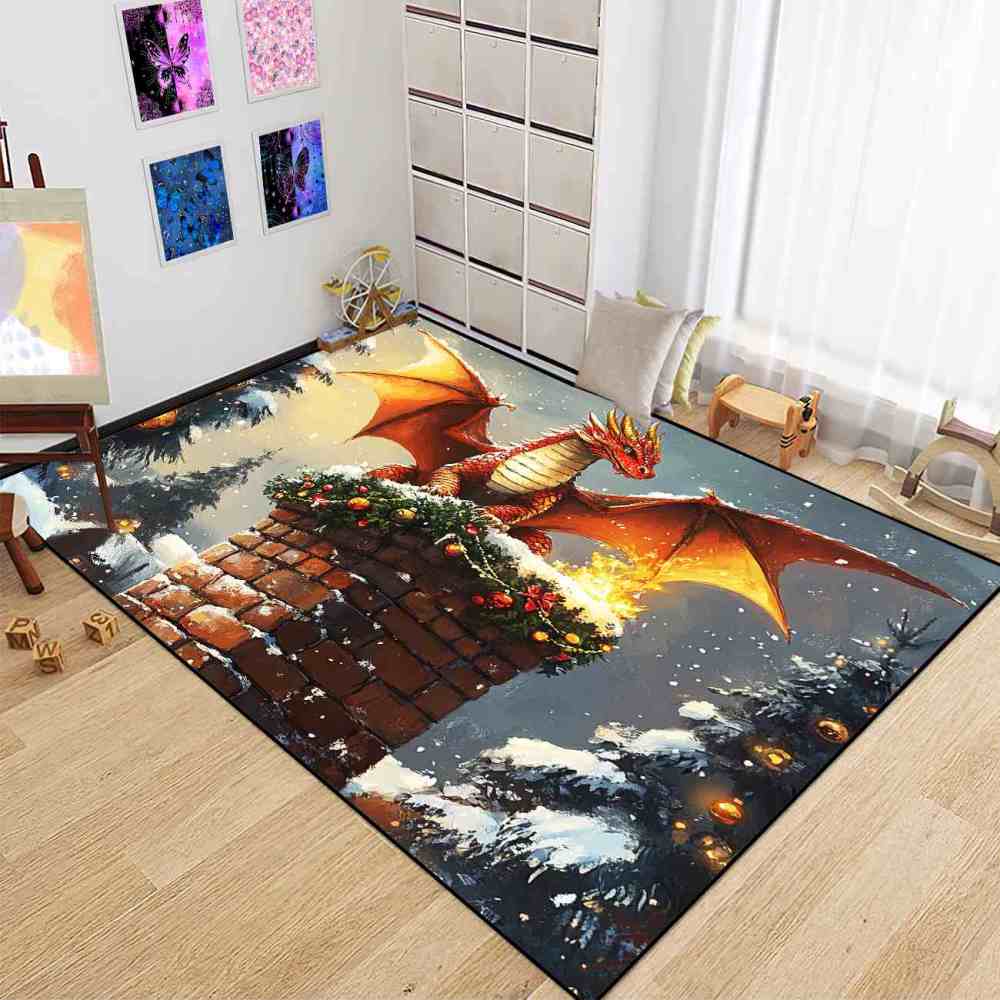 Festive Dragon Chimney Playroom Area Rug | CozyLil