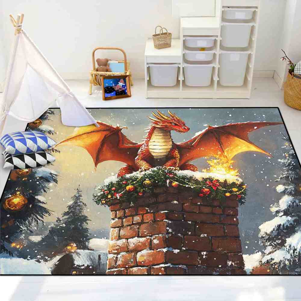 Festive Dragon Chimney Playroom Area Rug | CozyLil