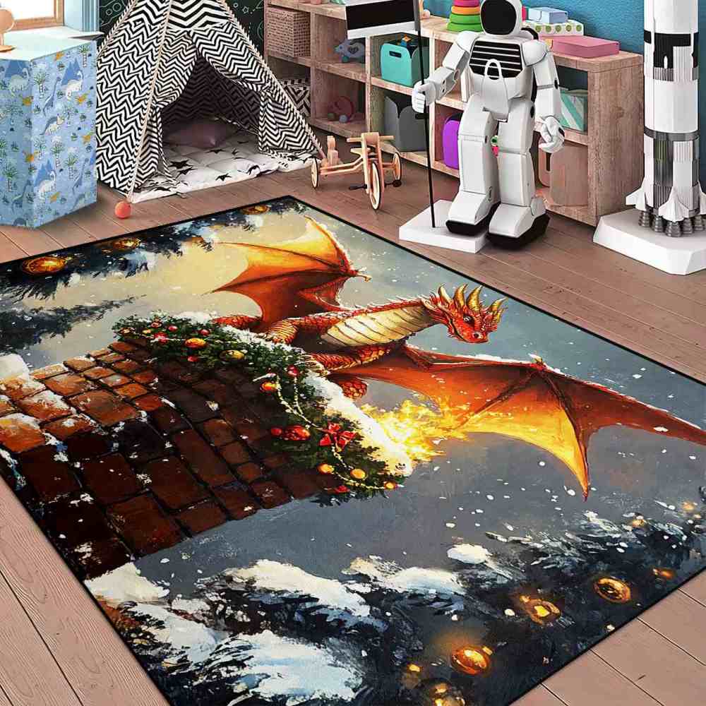 Festive Dragon Chimney Playroom Area Rug | CozyLil