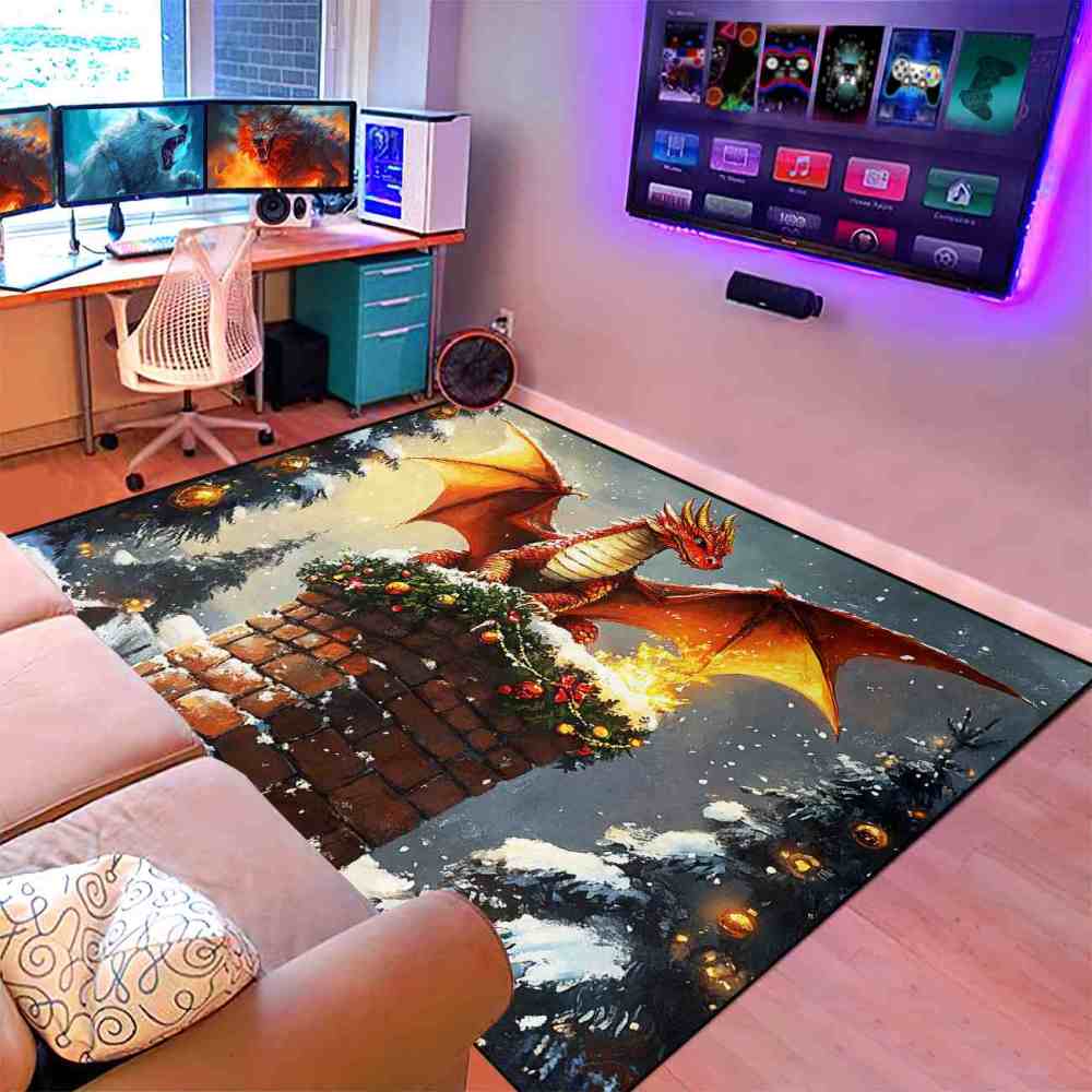 Festive Dragon Chimney Playroom Area Rug | CozyLil