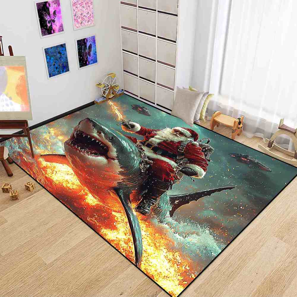 Sci-Fi Santa Shark Invasion Teen Area Rug | CozyLil