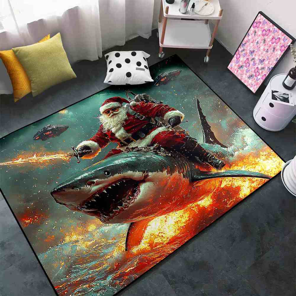 Sci-Fi Santa Shark Invasion Teen Area Rug | CozyLil