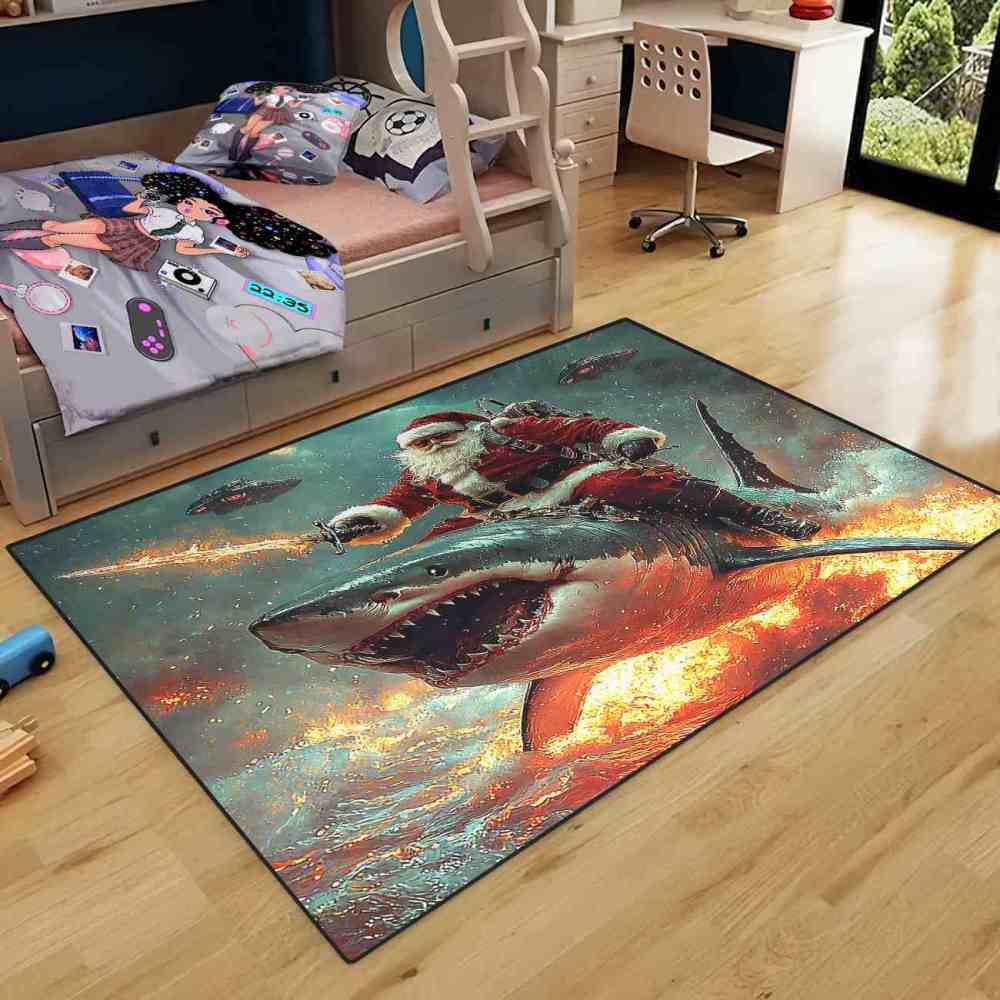 Sci-Fi Santa Shark Invasion Teen Area Rug | CozyLil