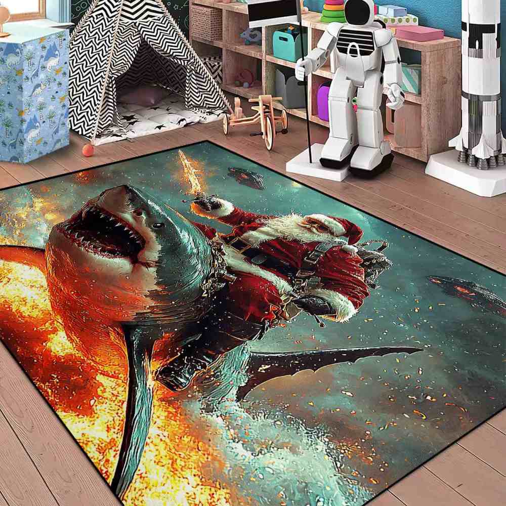Sci-Fi Santa Shark Invasion Teen Area Rug | CozyLil
