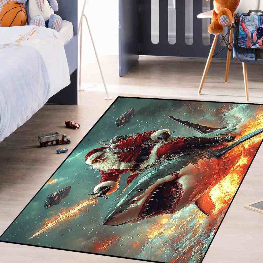 Sci-Fi Santa Shark Invasion Teen Area Rug | CozyLil