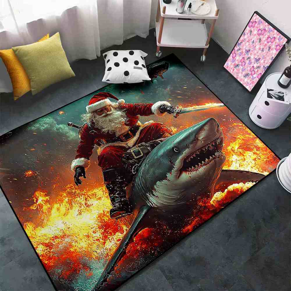 Explosive Santa Shark Gamer Room Carpet | CozyLil