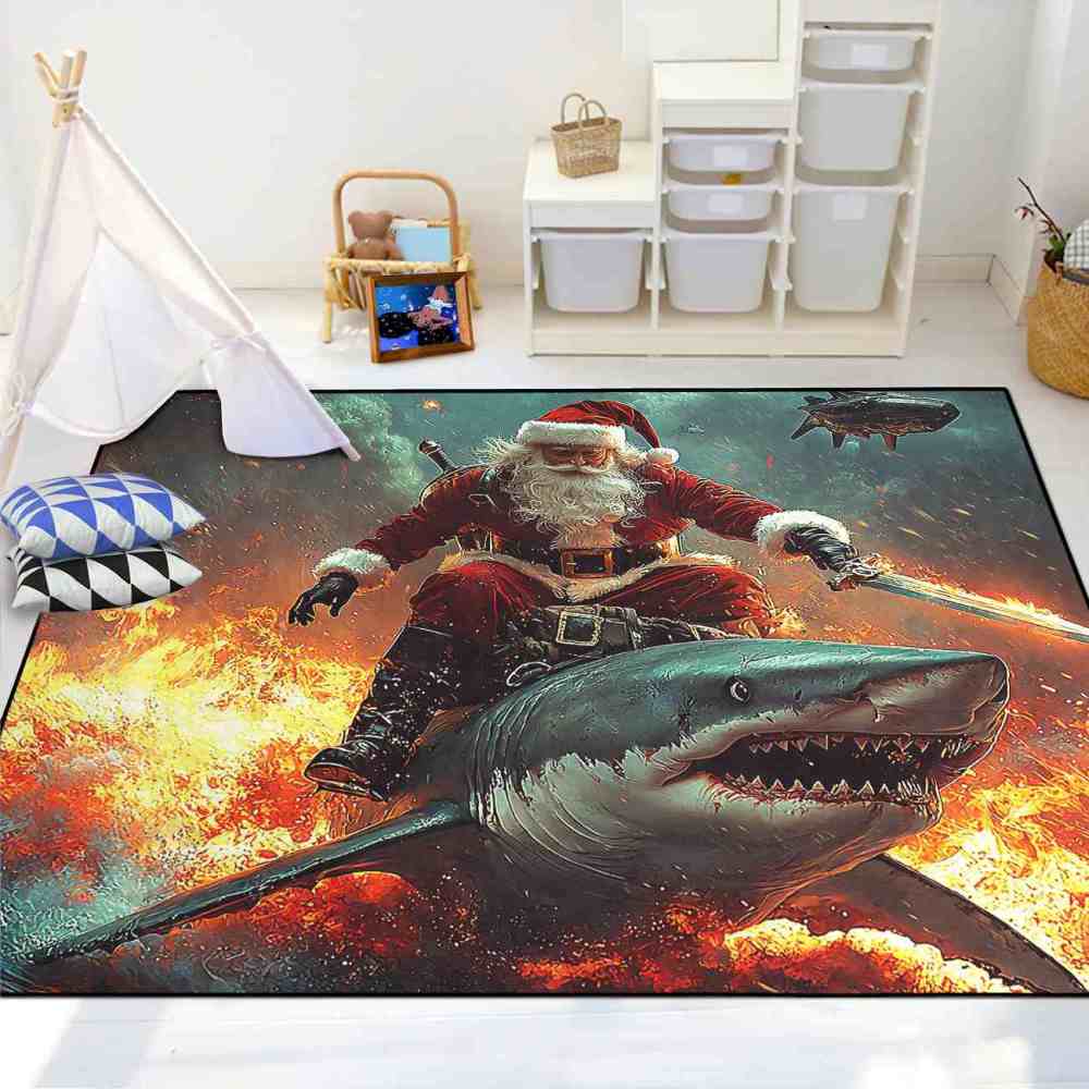 Explosive Santa Shark Gamer Room Carpet | CozyLil