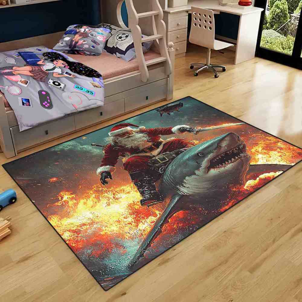 Explosive Santa Shark Gamer Room Carpet | CozyLil