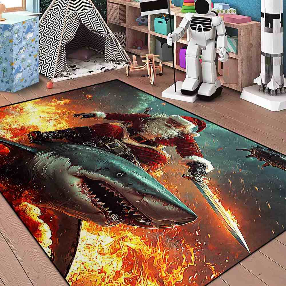 Explosive Santa Shark Gamer Room Carpet | CozyLil