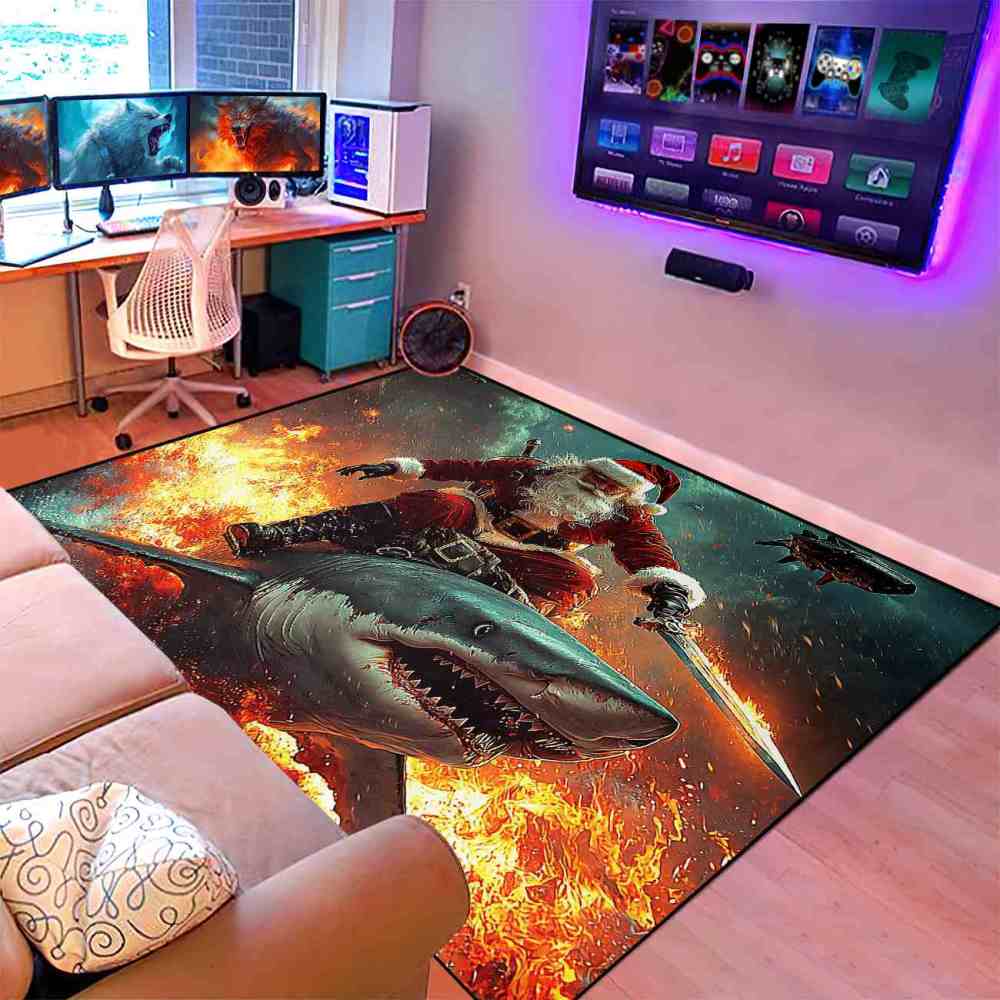Explosive Santa Shark Gamer Room Carpet | CozyLil