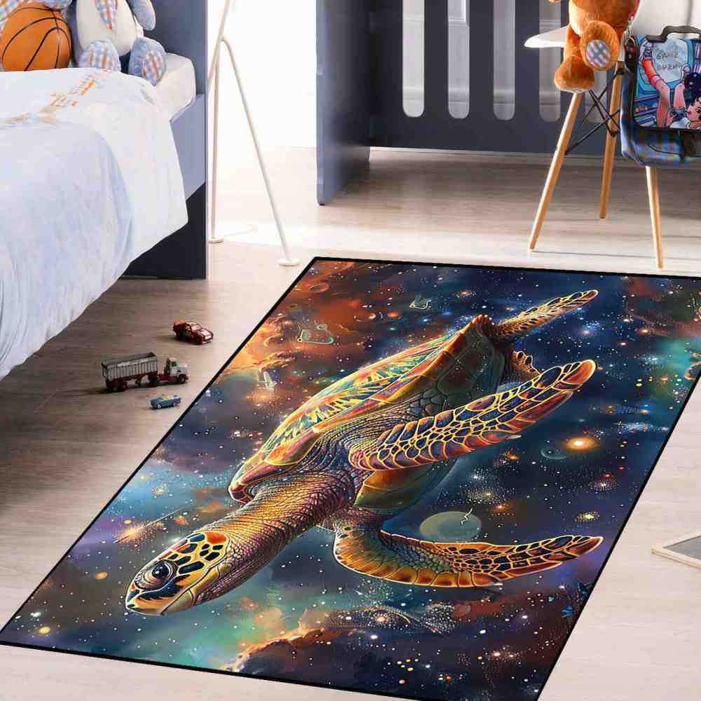 Cosmic Space Sea Turtle Rug Upgrade Ultra Non-Slip Backing Teen Room | CozyLil