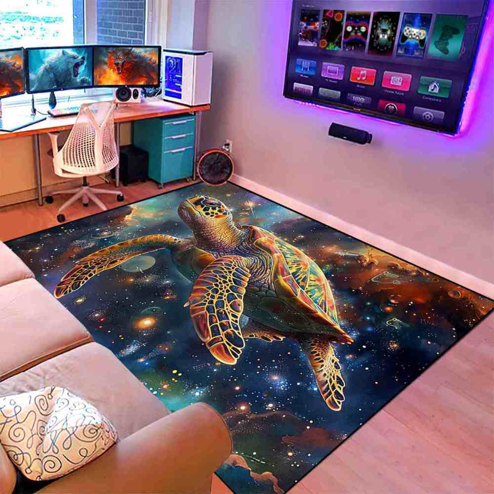 Cosmic Space Sea Turtle Rug Upgrade Ultra Non-Slip Backing Teen Room | CozyLil