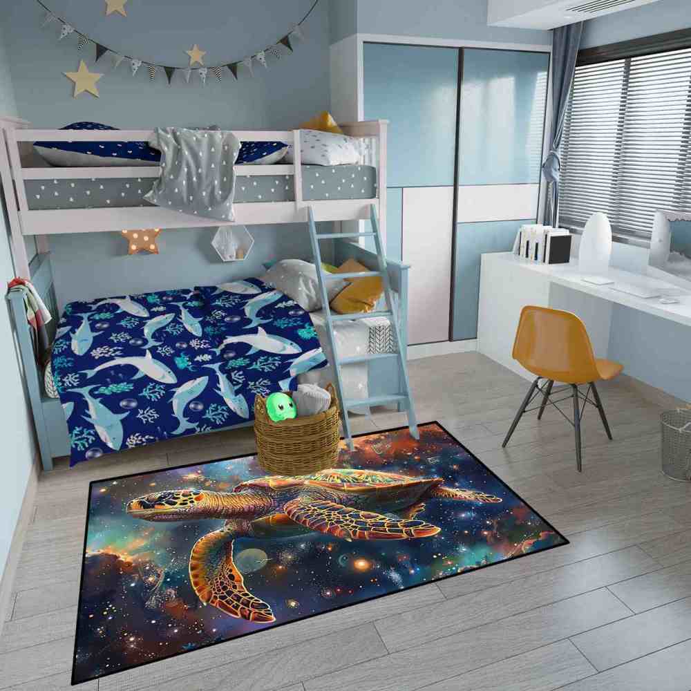 Cosmic Space Sea Turtle Rug Upgrade Ultra Non-Slip Backing Teen Room | CozyLil