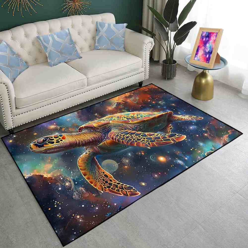 Cosmic Space Sea Turtle Rug Upgrade Ultra Non-Slip Backing Teen Room | CozyLil