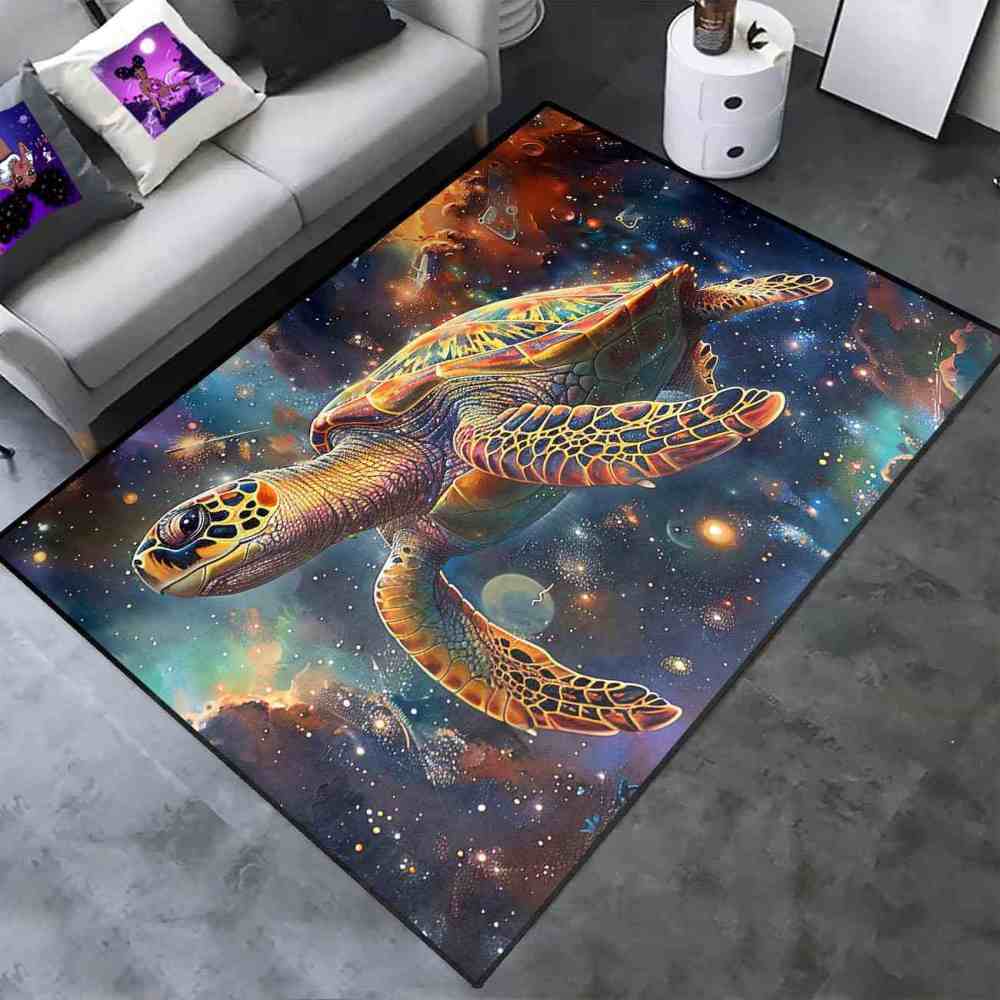 Cosmic Space Sea Turtle Rug Upgrade Ultra Non-Slip Backing Teen Room | CozyLil