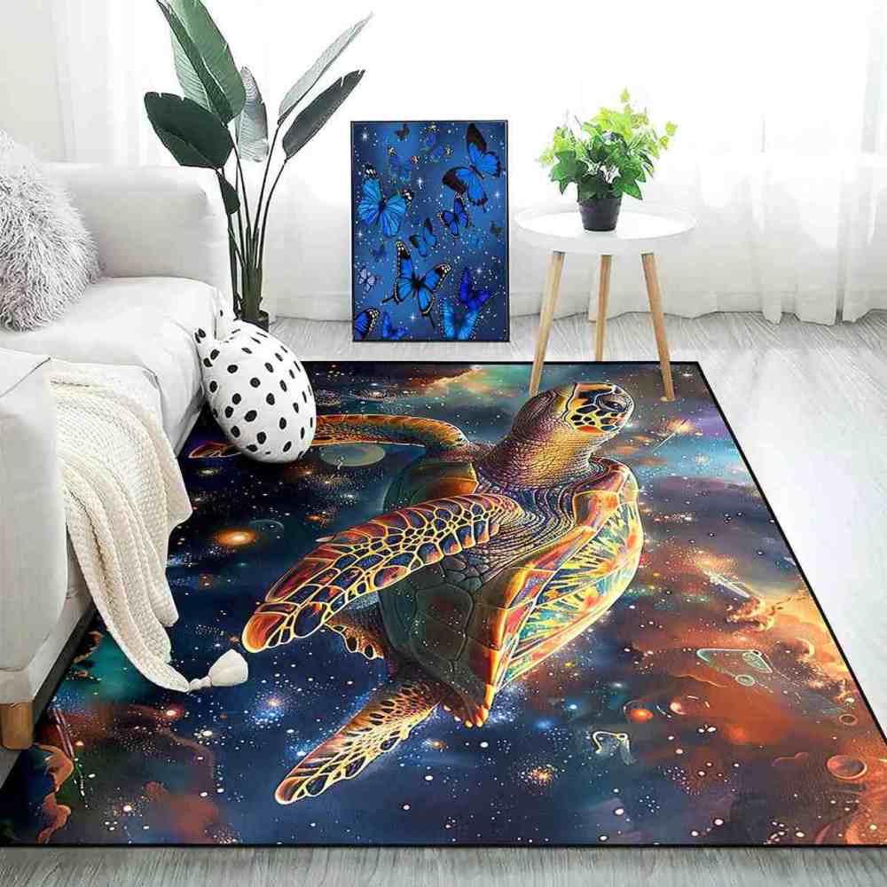 Cosmic Space Sea Turtle Rug Upgrade Ultra Non-Slip Backing Teen Room | CozyLil