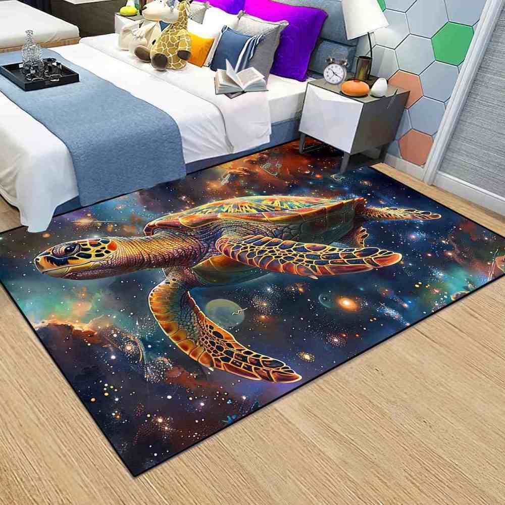 Cosmic Space Sea Turtle Rug Upgrade Ultra Non-Slip Backing Teen Room | CozyLil