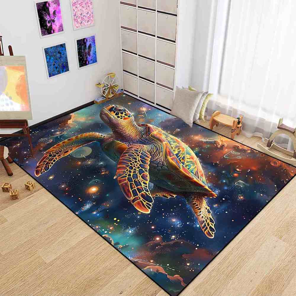 Cosmic Space Sea Turtle Rug Upgrade Ultra Non-Slip Backing Teen Room | CozyLil