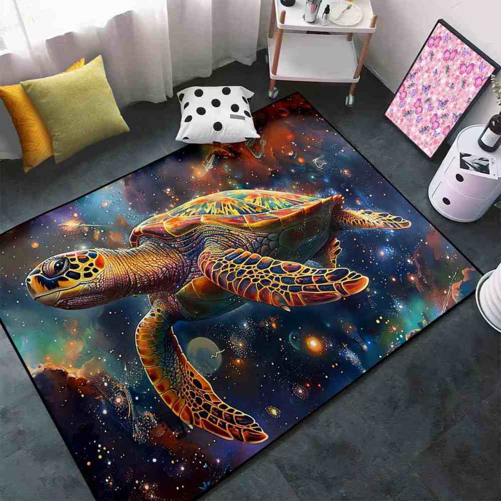 Cosmic Space Sea Turtle Rug Upgrade Ultra Non-Slip Backing Teen Room | CozyLil