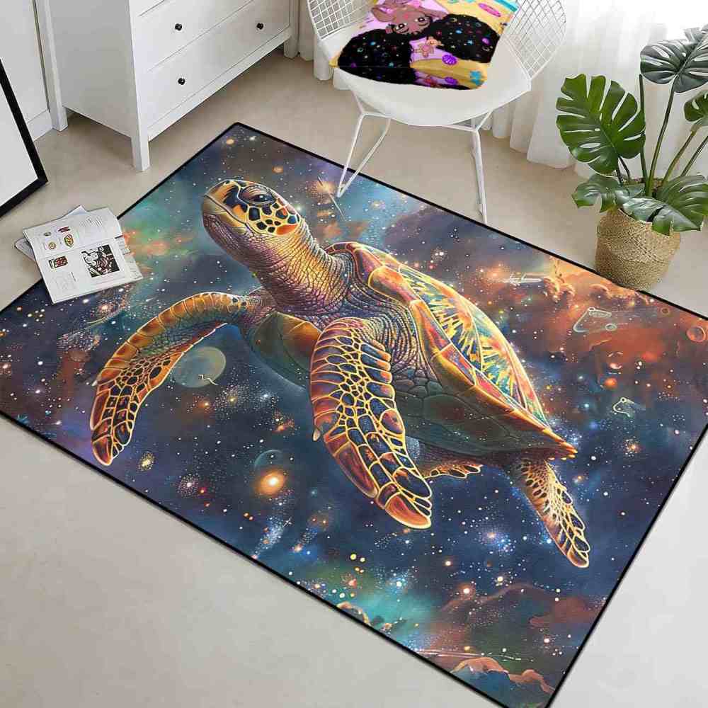 Cosmic Space Sea Turtle Rug Upgrade Ultra Non-Slip Backing Teen Room | CozyLil