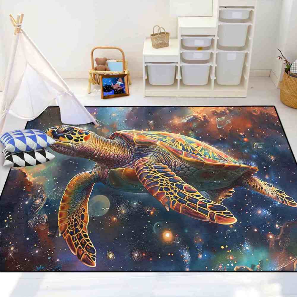 Cosmic Space Sea Turtle Rug Upgrade Ultra Non-Slip Backing Teen Room | CozyLil