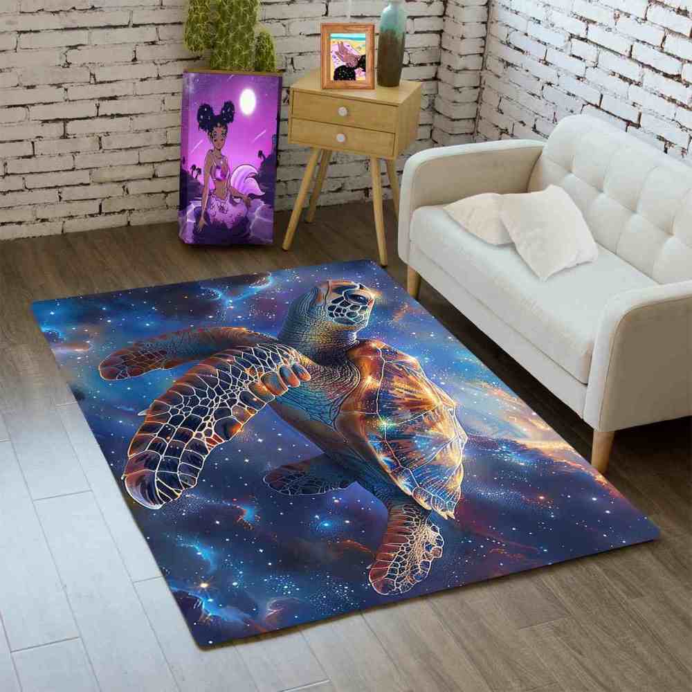 Galactic Sea Turtle Gamer Rug Upgrade Ultra Non-Slip Backing | CozyLil
