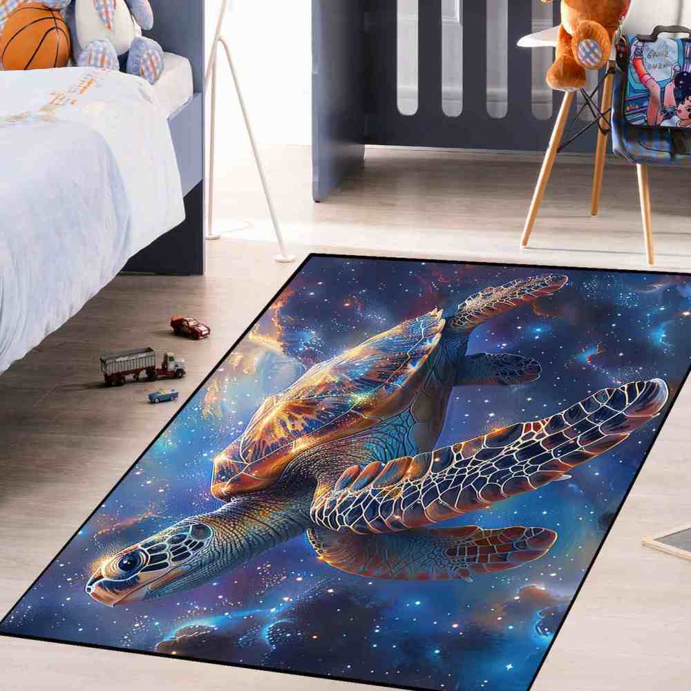 Galactic Sea Turtle Gamer Rug Upgrade Ultra Non-Slip Backing | CozyLil