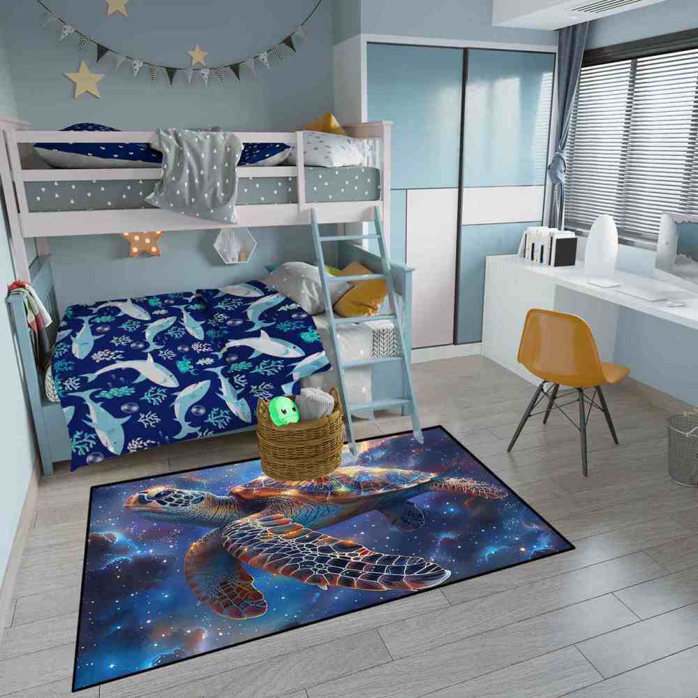 Galactic Sea Turtle Gamer Rug Upgrade Ultra Non-Slip Backing | CozyLil