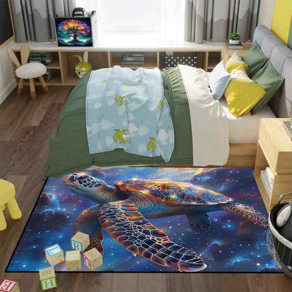 Galactic Sea Turtle Gamer Rug Upgrade Ultra Non-Slip Backing | CozyLil