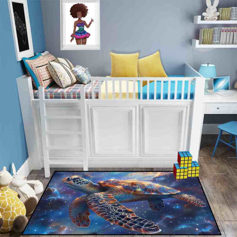Galactic Sea Turtle Gamer Rug Upgrade Ultra Non-Slip Backing | CozyLil