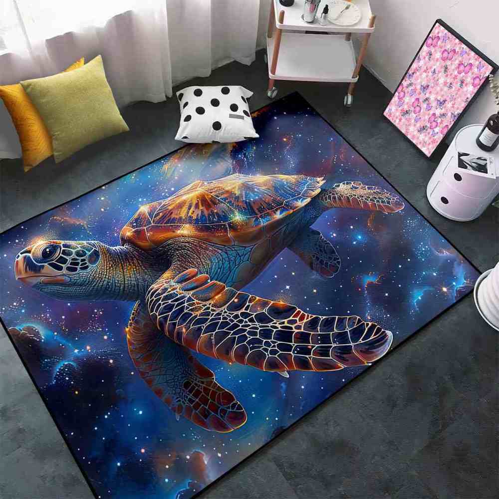 Galactic Sea Turtle Gamer Rug Upgrade Ultra Non-Slip Backing | CozyLil