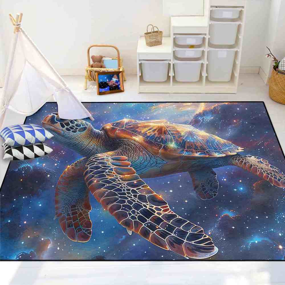 Galactic Sea Turtle Gamer Rug Upgrade Ultra Non-Slip Backing | CozyLil