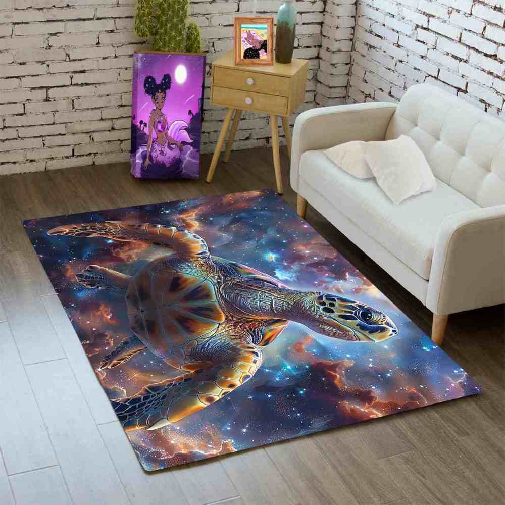 Nebula Space Sea Turtle Rug Upgrade Ultra Non-Slip Backing Boys Room | CozyLil