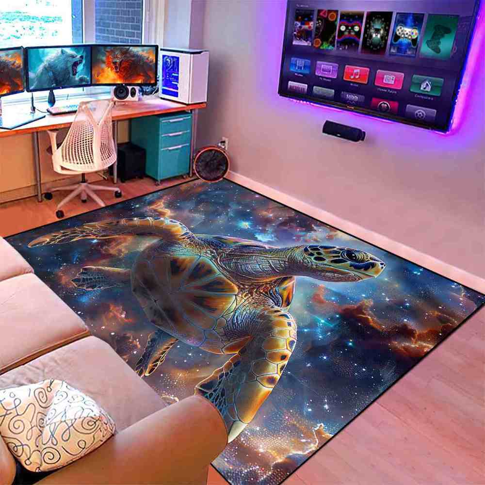 Nebula Space Sea Turtle Rug Upgrade Ultra Non-Slip Backing Boys Room | CozyLil