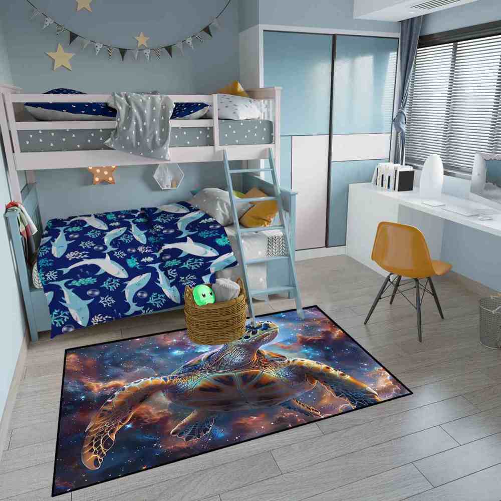 Nebula Space Sea Turtle Rug Upgrade Ultra Non-Slip Backing Boys Room | CozyLil