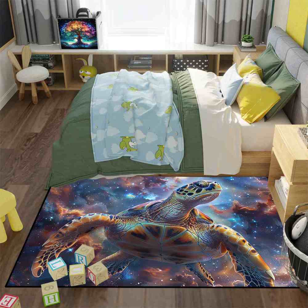 Nebula Space Sea Turtle Rug Upgrade Ultra Non-Slip Backing Boys Room | CozyLil