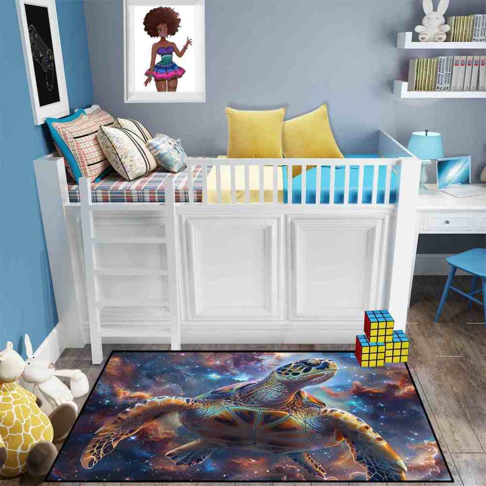 Nebula Space Sea Turtle Rug Upgrade Ultra Non-Slip Backing Boys Room | CozyLil