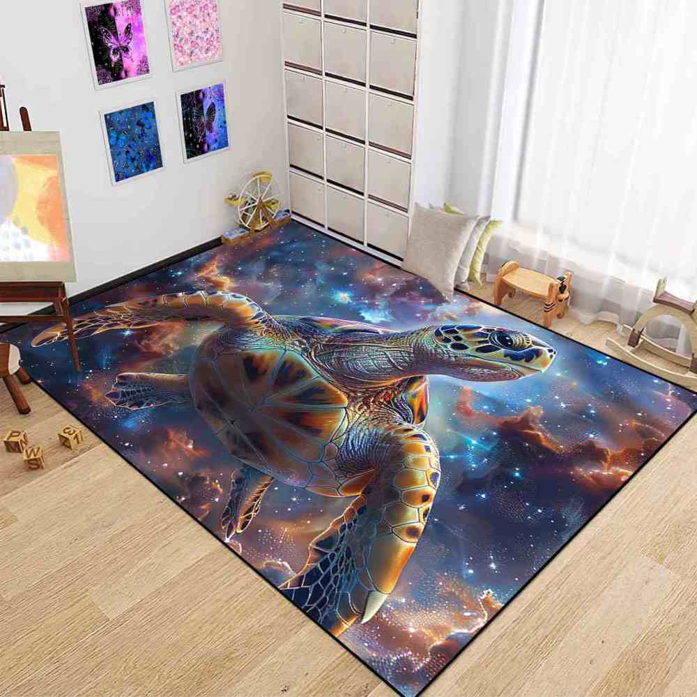 Nebula Space Sea Turtle Rug Upgrade Ultra Non-Slip Backing Boys Room | CozyLil