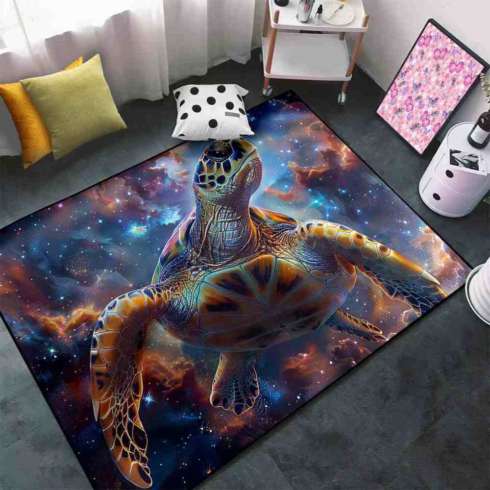 Nebula Space Sea Turtle Rug Upgrade Ultra Non-Slip Backing Boys Room | CozyLil