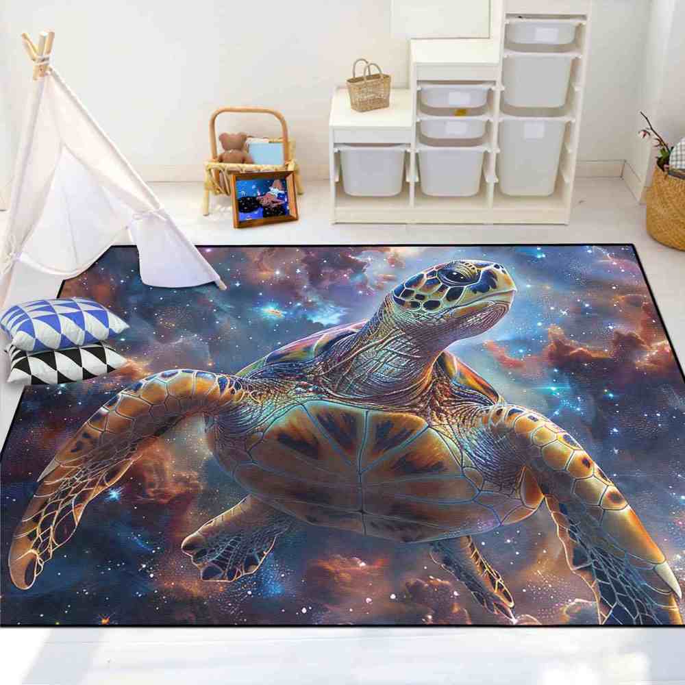 Nebula Space Sea Turtle Rug Upgrade Ultra Non-Slip Backing Boys Room | CozyLil