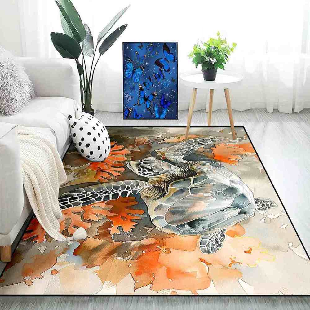 Earthy Coral Reef Sea Turtle Rug Upgrade Ultra Non-Slip Bedroom | CozyLil