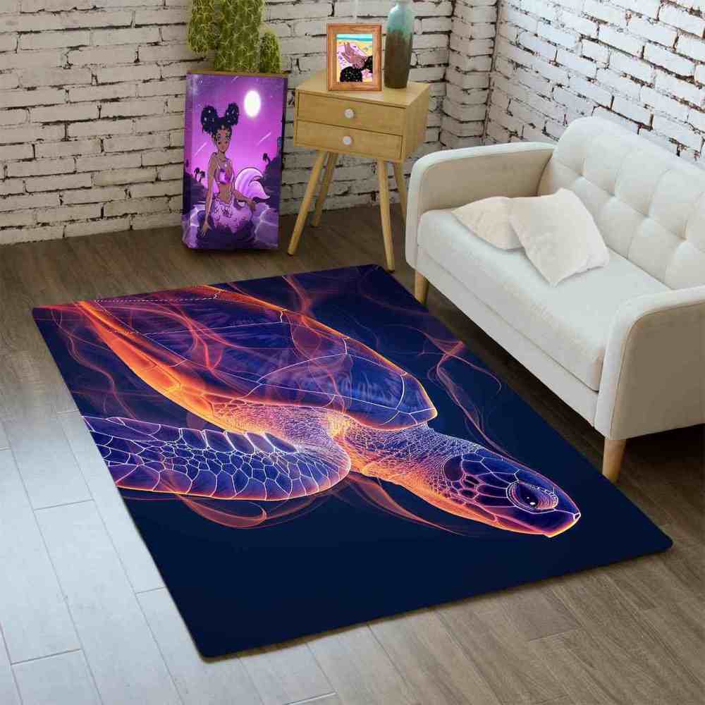 Abstract Vivid Line Sea Turtle Rug Upgrade Ultra Non-Slip Teen Room | CozyLil
