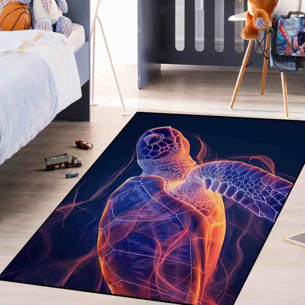 Abstract Vivid Line Sea Turtle Rug Upgrade Ultra Non-Slip Teen Room | CozyLil