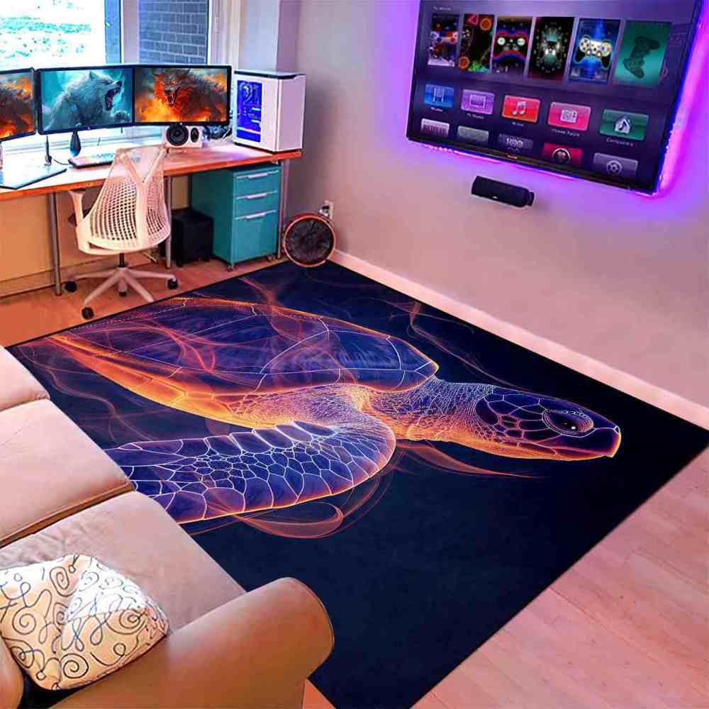 Abstract Vivid Line Sea Turtle Rug Upgrade Ultra Non-Slip Teen Room | CozyLil