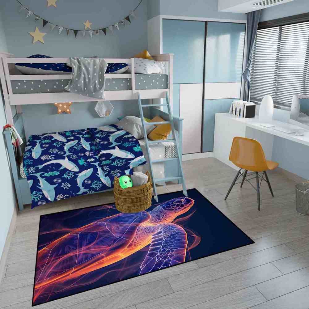 Abstract Vivid Line Sea Turtle Rug Upgrade Ultra Non-Slip Teen Room | CozyLil