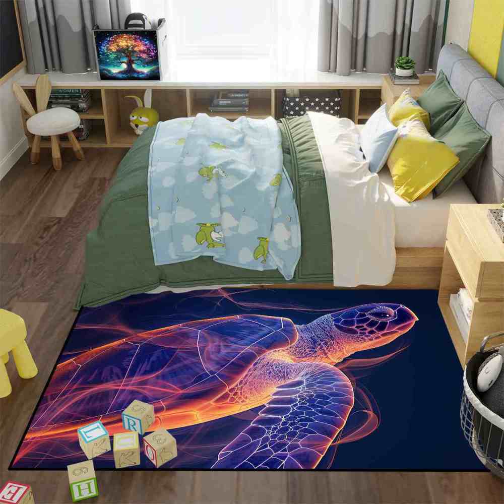 Abstract Vivid Line Sea Turtle Rug Upgrade Ultra Non-Slip Teen Room | CozyLil