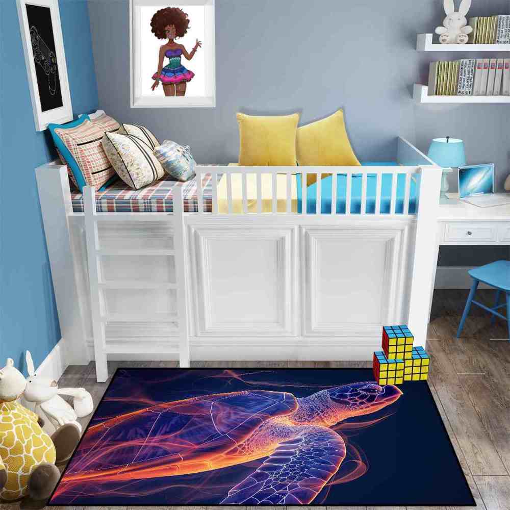 Abstract Vivid Line Sea Turtle Rug Upgrade Ultra Non-Slip Teen Room | CozyLil