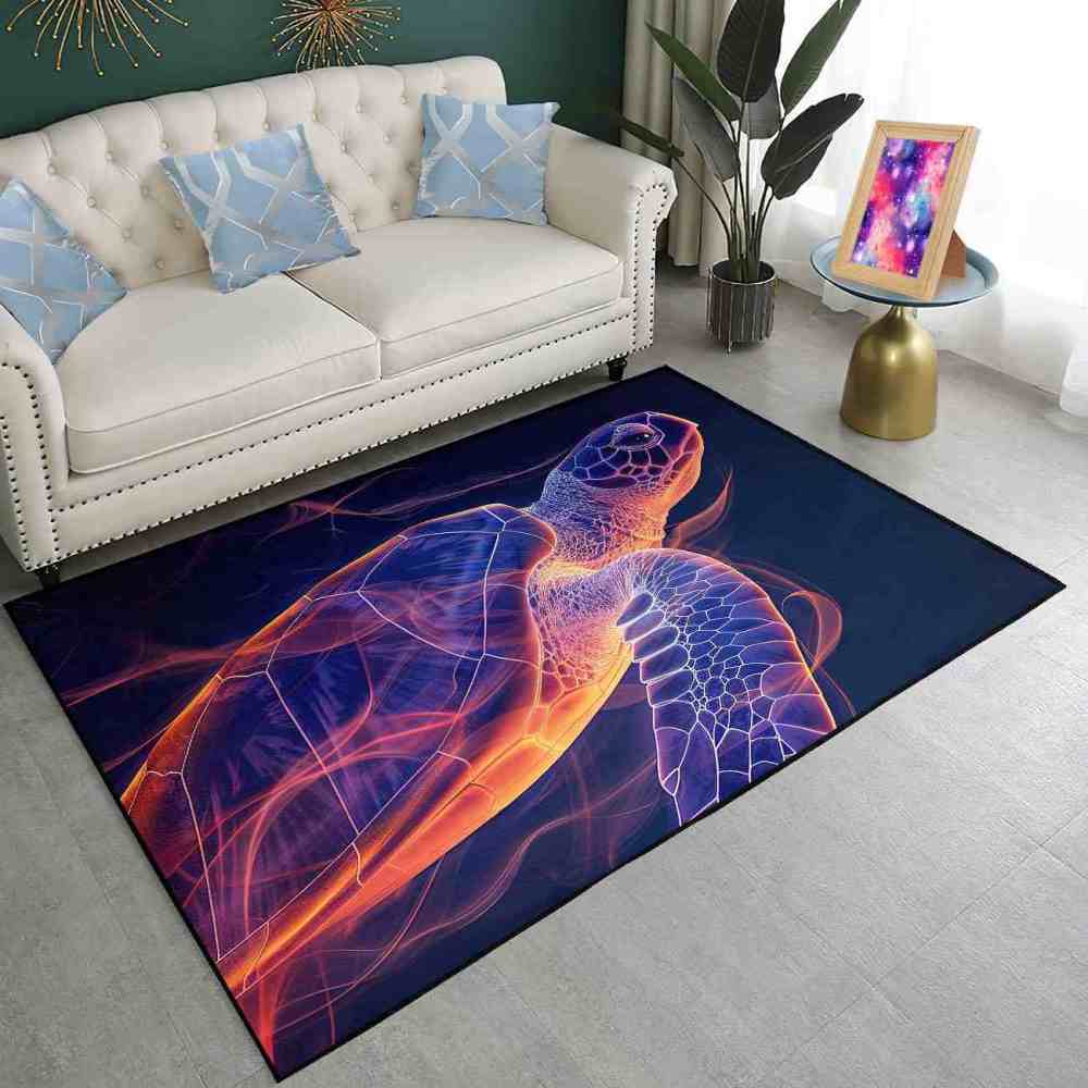 Abstract Vivid Line Sea Turtle Rug Upgrade Ultra Non-Slip Teen Room | CozyLil