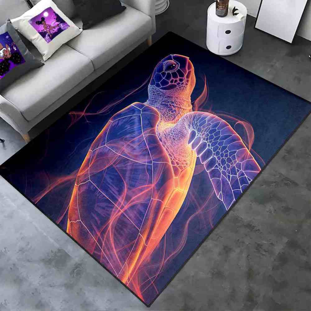 Abstract Vivid Line Sea Turtle Rug Upgrade Ultra Non-Slip Teen Room | CozyLil